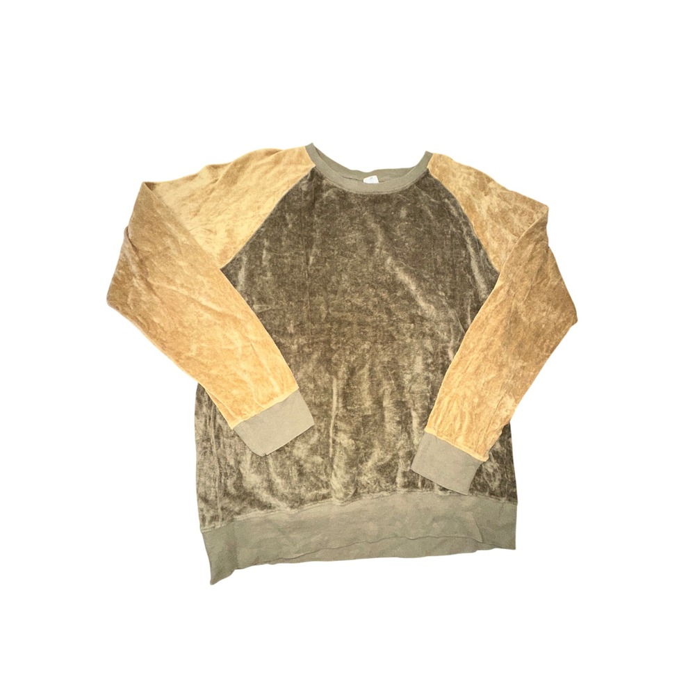 Kate Quinn Organic Cotton Velour Raglan Sweatshirt Olive Tan Green Medium